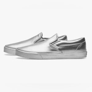 Classic Slip On Metallic Side Wall Silver Vans.
